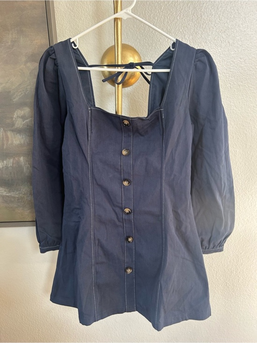 NWT D.Ark Navy Button-Front Puff Sleeve Mini Dress